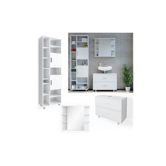 Vicco Badmöbel-Set Ilias Weiß 3 Teile mit Hochschrank
