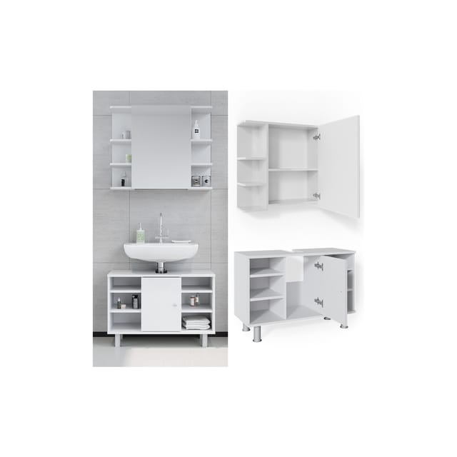Vicco Badmöbel-Set Fynn Weiß 2 Teile Unterschrank 80 cm