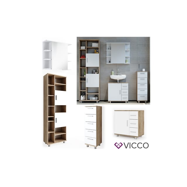 Vicco Badmöbel-Set Ilias Sonoma/Weiß 4 Teile