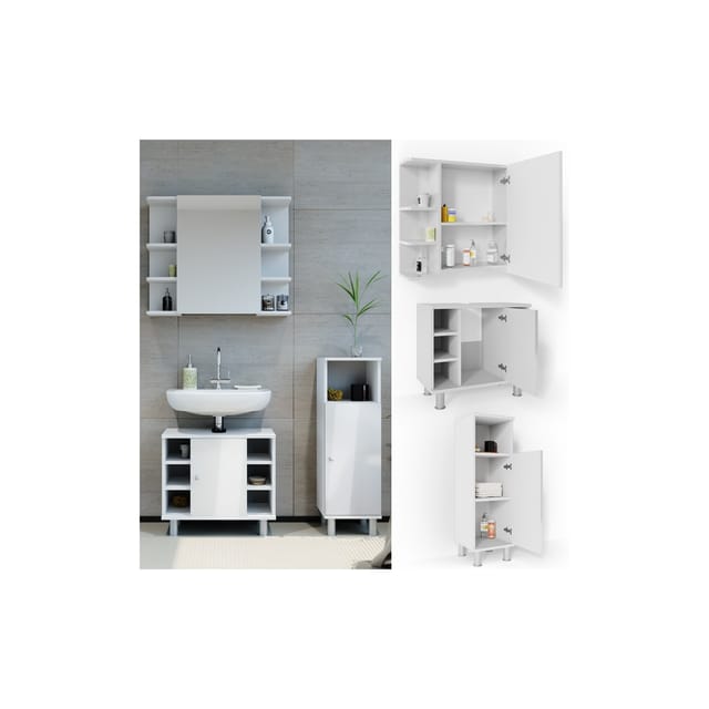 Vicco Badmöbel-Set Fynn Weiß Hochglanz 3 Teile mit Midischrank