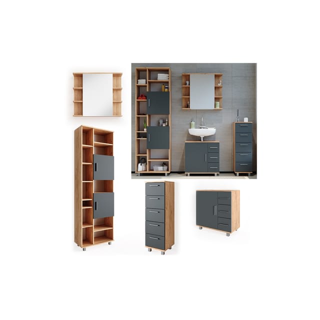 Vicco Badmöbel-Set Ilias Eiche/Anthrazit 4 Teile