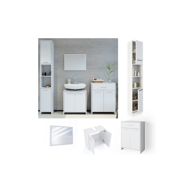 Vicco Badmöbel-Set Kiko Weiß 4 Teile mit Hochschrank und Kommode