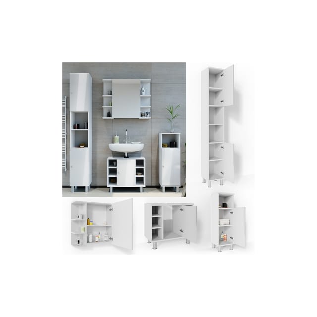 Vicco Badmöbel-Set Fynn Weiß Hochglanz 4 Teile