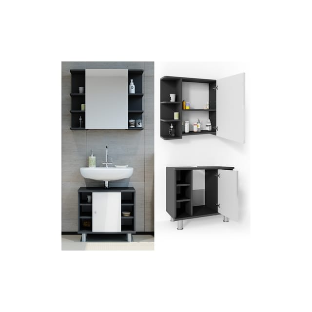 Vicco Badmöbel-Set Fynn Anthrazit/Weiß Hochglanz 2 Teile