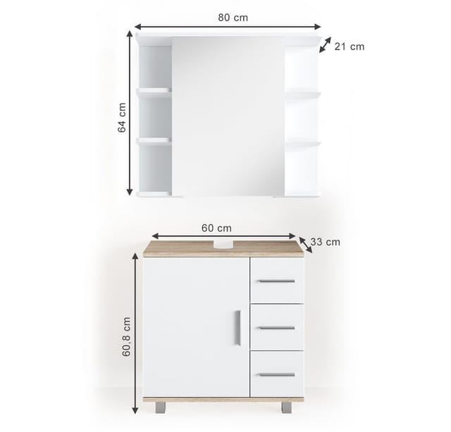 Vicco Badmöbel-Set Ilias Sonoma/Weiß 2 Teile