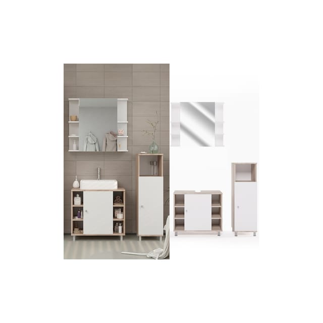 Vicco Badmöbel-Set Fynn Sonoma/Weiß 3 Teile mit Midischrank