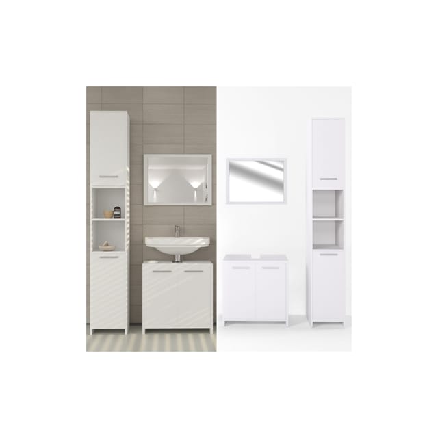 Vicco Badmöbel-Set Kiko Weiß Hochglanz 3 Teile mit Hochschrank