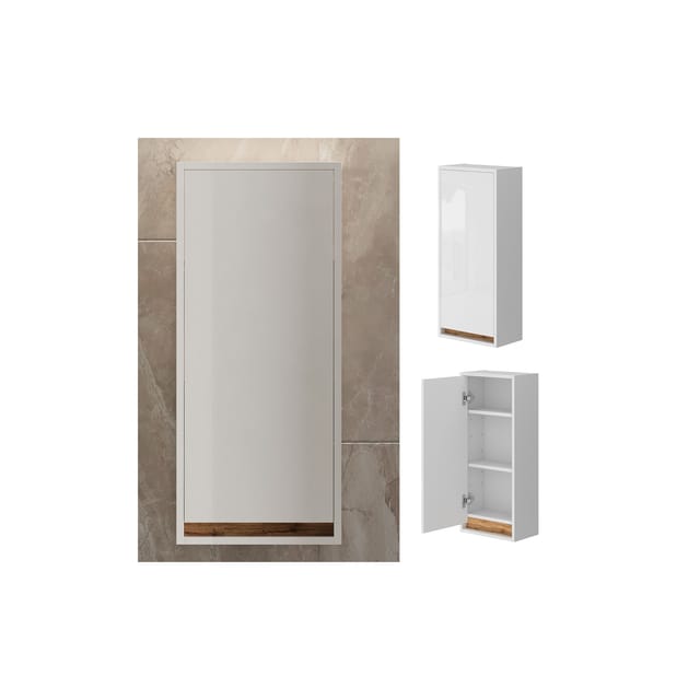 Vicco Badschrank Detmold Weiß Hochglanz/Goldkraft Eiche 82 x 35 cm mit Tür