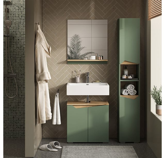 Vicco Badschrank Marelle Grün/Artisan 30 x 180 cm mit Türen und Offenen Fächern