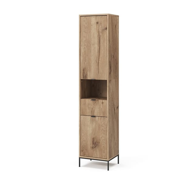 Vicco Badschrank Eliza Viking Oak 40 x 190 cm mit Tür und Schublade