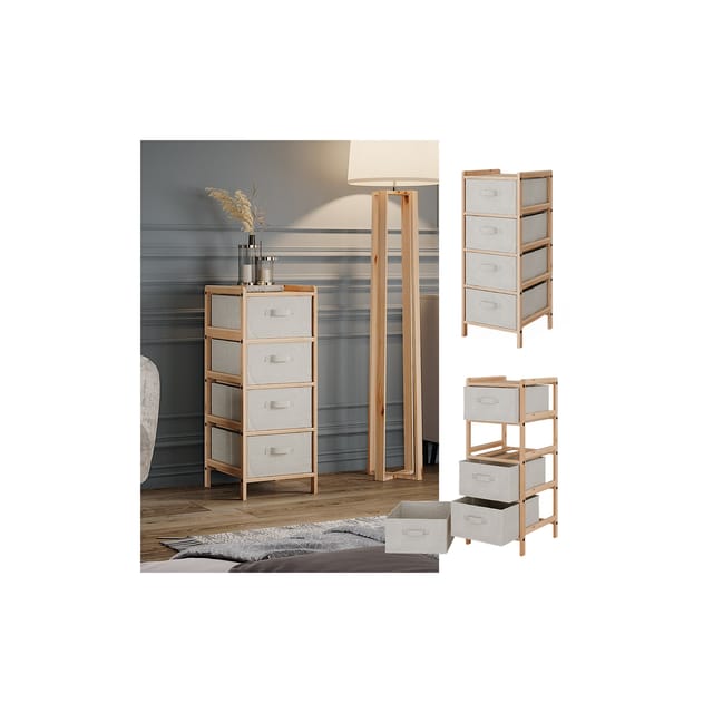 Vicco Kommode Bruno Beige 35 x 86 cm mit 4 Stoffschubladen