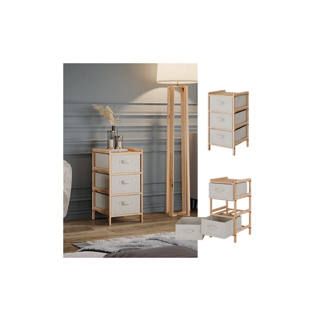 Vicco Kommode Bruno Beige 35 x 67 cm mit 3 Stoffschubladen