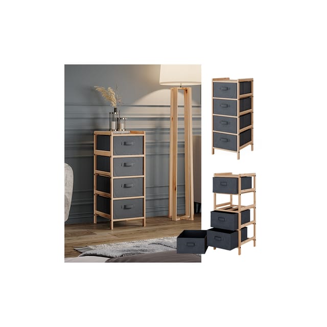 Vicco Kommode Bruno Grau 35 x 86 cm mit 4 Stoffschubladen
