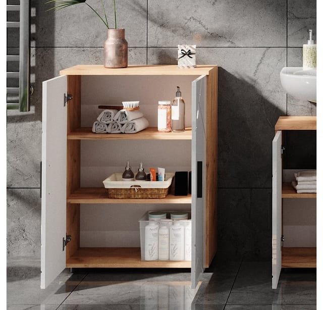 Vicco Midischrank Irma Goldkraft Eiche/Weiß Hochglanz 60 x 81 cm