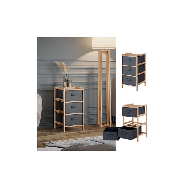 Vicco Kommode Bruno Grau 35 x 67 cm mit 3 Stoffschubladen
