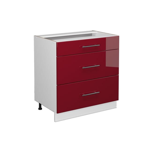 Vicco Badschrank Fame-Line Bordeaux Hochglanz/Weiß 80 x 82 cm mit 3 Schubladen ohne Arbeitsplatte