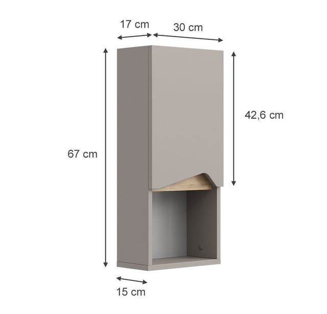 Vicco Badschrank Marelle Greige/Greige 30 x 67 cm mit Tür und offenem Fach