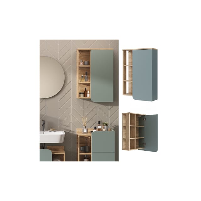 Vicco Badschrank Karen Sonoma/Blau-Grau 50 x 75 cm mit Tür und Offenen Fächern