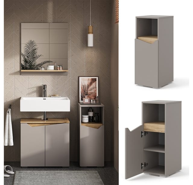 Vicco Midischrank Marelle Greige/Greige 30 x 75 cm mit Tür und offenem Fach