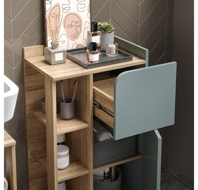 Vicco Unterschrank Karen Sonoma/Blau-Grau 50 x 90 cm mit Tür und Schublade