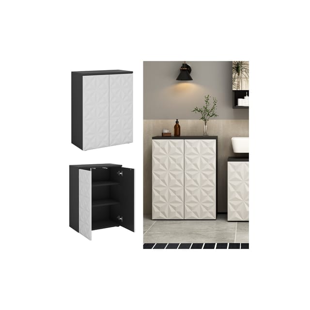 Vicco Midischrank Edge Schwarz/Weiß 60 x 80 cm mit 2 Türen und 3 Fächer