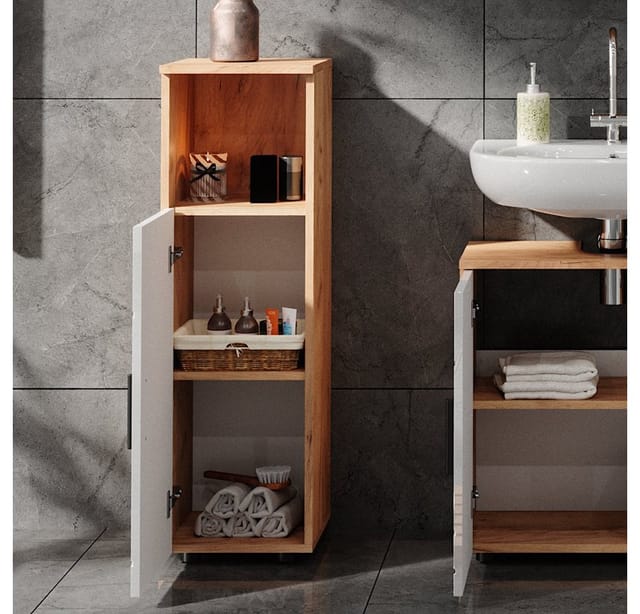 Vicco Midischrank Irma Eiche/Weiß Hochglanz 30 x 95 cm