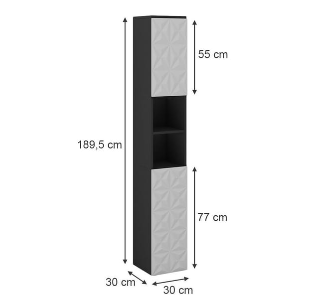 Vicco Badschrank Edge Schwarz/Weiß 30 x 190 cm mit 2 Türen und 3 Fächer