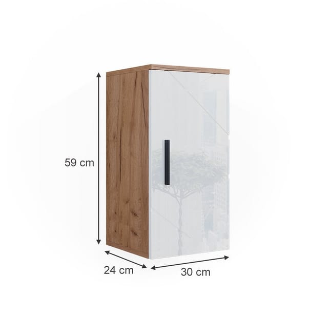 Vicco Badschrank Irma Weiß Hochglanz/Goldkraft Eiche 30 x 59 cm mit Regal