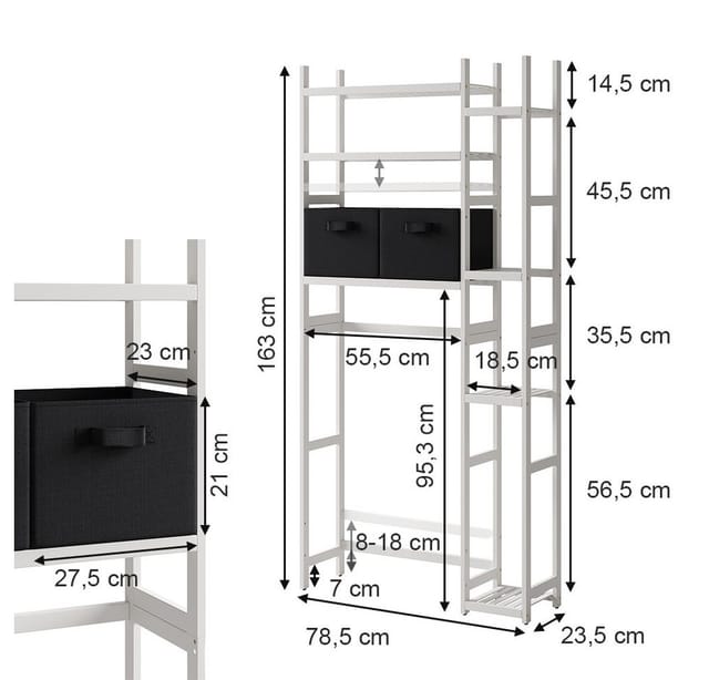Vicco Toilettenregal Bilbao Weiß 79 x 163 cm mit 2 Vliesschubladen