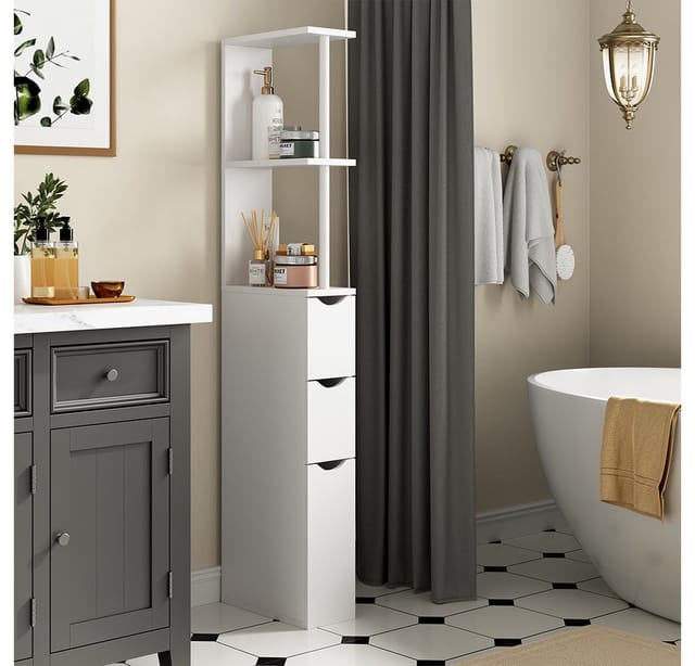 Vicco Badschrank Vera Weiß 137 x 15 cm mit 3 Schubladen