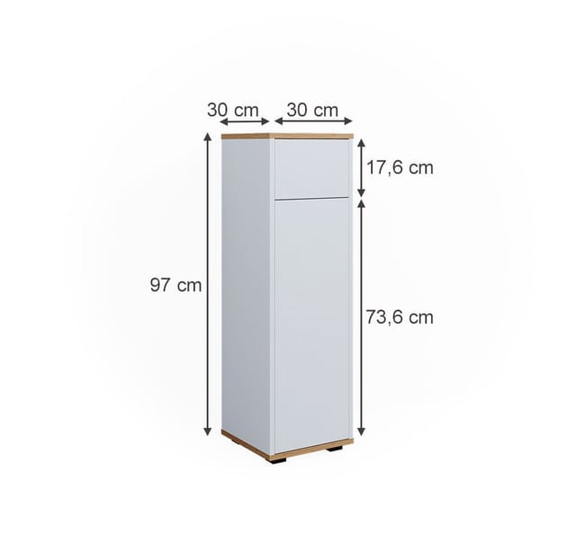 Vicco Midischrank Didi Weiß/Artisan 30 x 97 cm mit Schublade