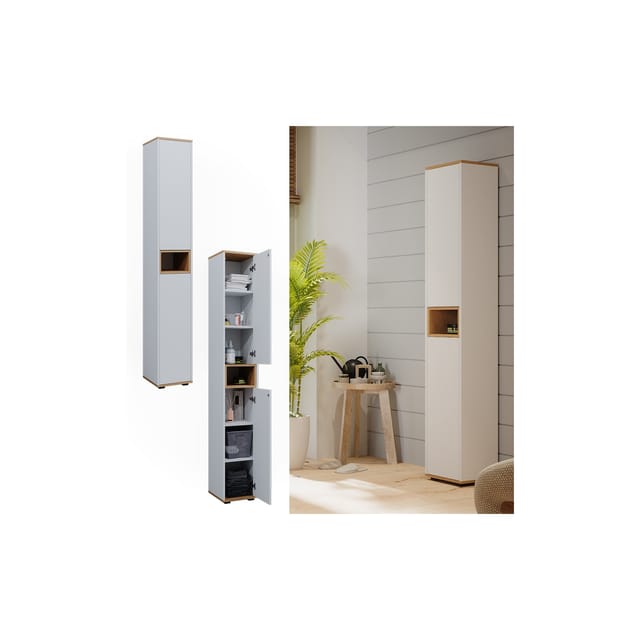 Vicco Badschrank Didi Weiß/Artisan 30 x 192 cm mit 2 Türen