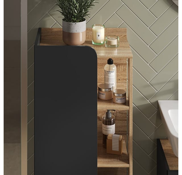 Vicco Midischrank Karen Sonoma/Anthrazit 50 x 128 cm mit Tür und Offenen Fächern
