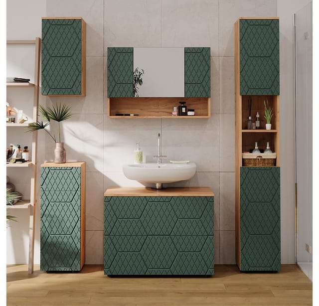Vicco Midischrank Irma Goldkraft Eiche/Grün 30 x 81 cm mit 1 Schublade 2 Fächer Badezimmer