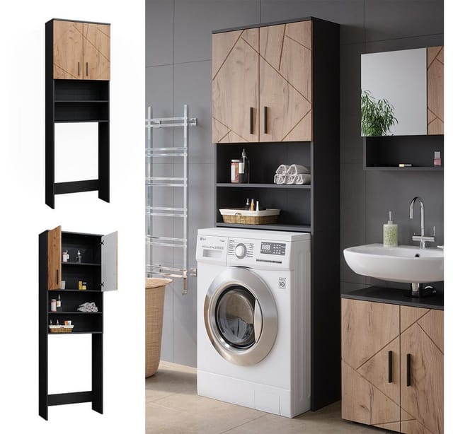 Vicco Waschmaschinenschrank Irma Anthrazit/Eiche 64 x 191 cm