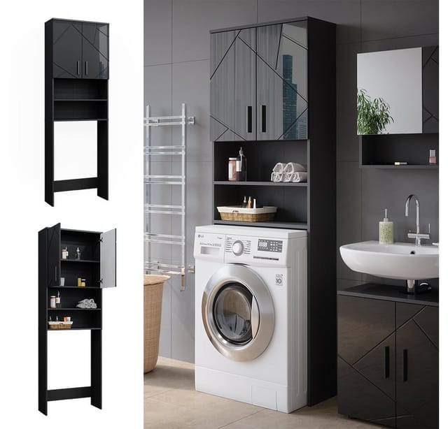 Vicco Waschmaschinenschrank Irma Anthrazit Hochglanz/Anthrazit 64 x 191 cm