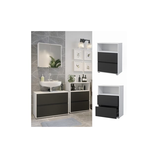 Vicco Badschrank Maltin Weiß/Weiß 60 x 78 cm mit Zwei Großen Schublade
