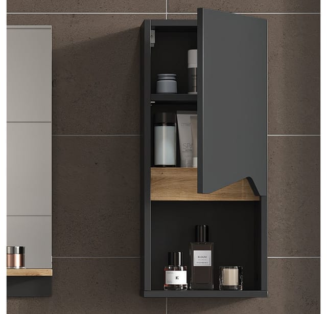Vicco Badschrank Marelle Anthrazit/Anthrazit 30 x 67 cm mit Tür und offenem Fach