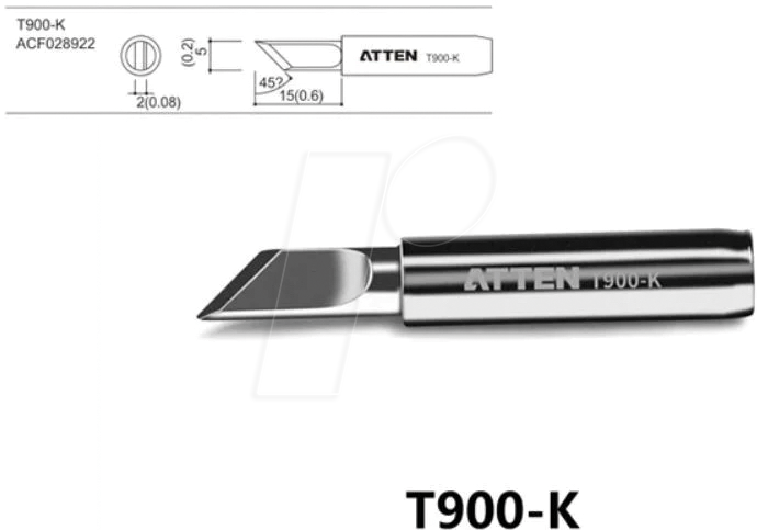 ATTEN T900-K - Lötspitze, 0,8/0,25 mm, Messerpitze, angeschrägt