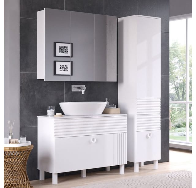 Vicco Badschrank Sola Weiß 40 x 193 cm mit Tür und Schubladen