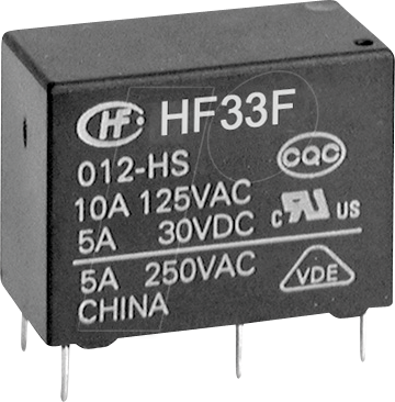 HF33F-024-ZS3F - Zwischenleistung-Relais subminiatur, 24 V DC, 10 A, 1 Wechsler