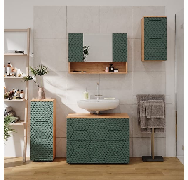 Vicco Badschrank Irma Goldkraft Eiche/Grün 30 x 59 cm 2 Fächer Badezimmer