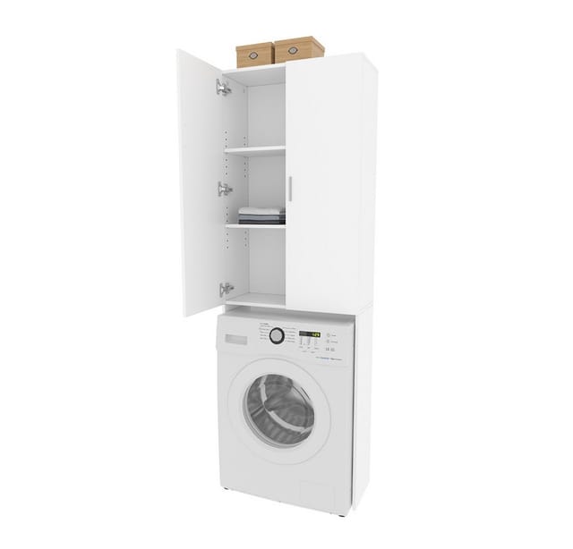 Vicco Waschmaschinenschrank Martha Weiß 64 x 190 cm mit 2 Langen Türen