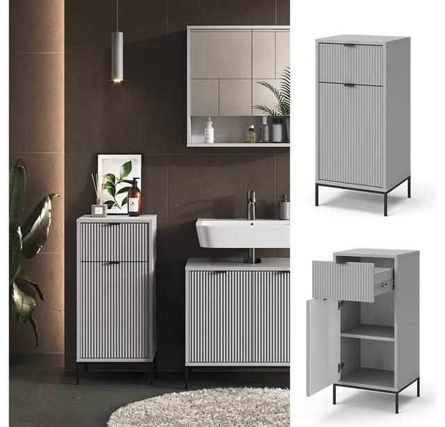 Vicco Midischrank Eliza Grau 40 x 87 cm mit Tür und Schublade