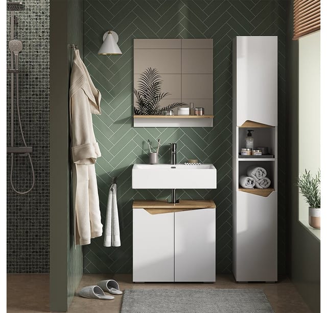 Vicco Badschrank Marelle Weiß/Artisan-Eiche 30 x 180 cm mit Türen und Offenen Fächern