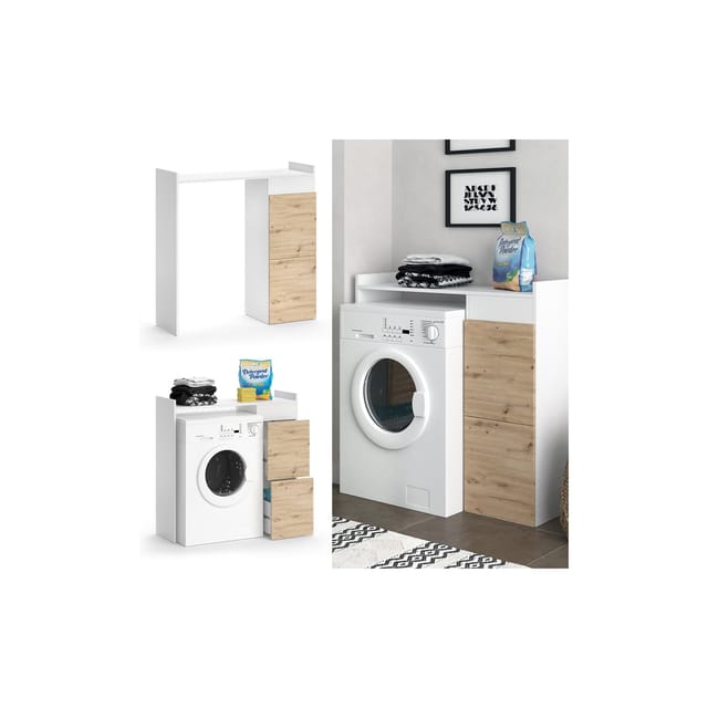 Vicco Waschmaschinenschrank Alf Weiß/Eiche 99 x 98 cm mit 2 Schubladen