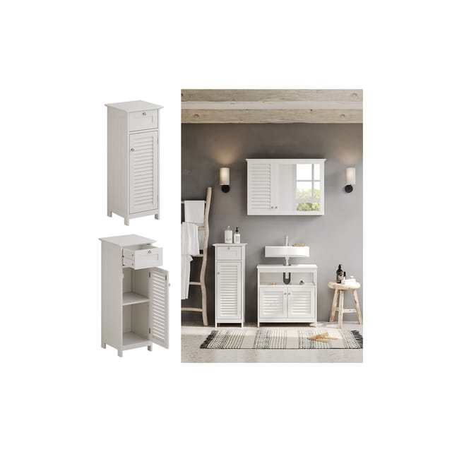 Vicco Midischrank Riad Weiß 32 x 87 cm mit Tür und Schublade