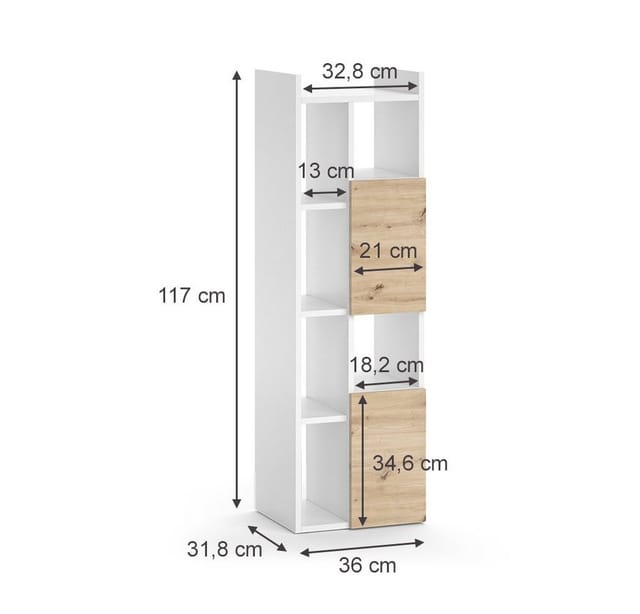 Vicco Badschrank Alf Weiß/Eiche 36 x 117 cm mit 2 Schubladen