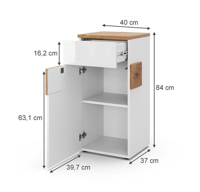 Vicco Midischrank Eden Weiß Hochglanz/Artisan-Eiche 40 x 84 cm