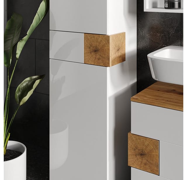Vicco Badschrank Eden Weiß Hochglanz/Artisan-Eiche 40 x 184 cm mit 2 Türen und Schublade